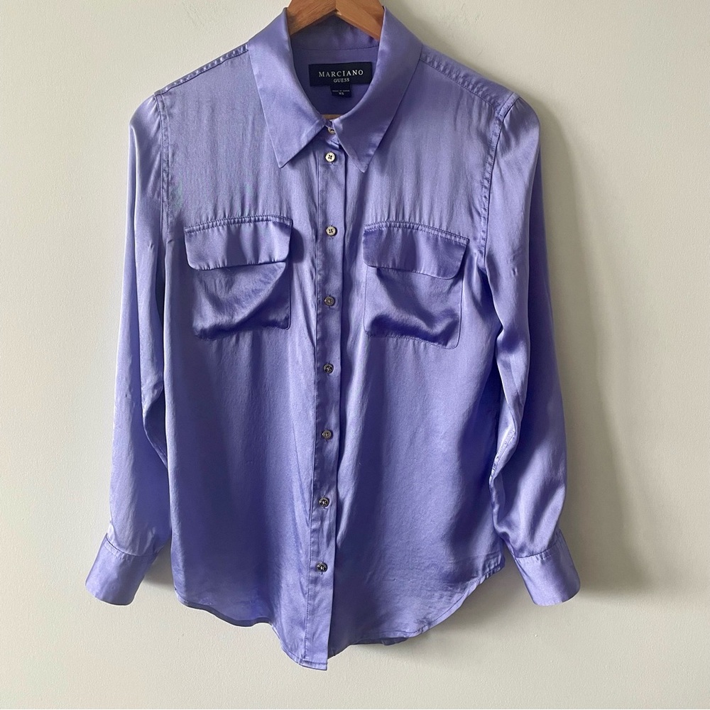Marciano by GUESS 100% Silk Lilac Long Sleeve Blouse